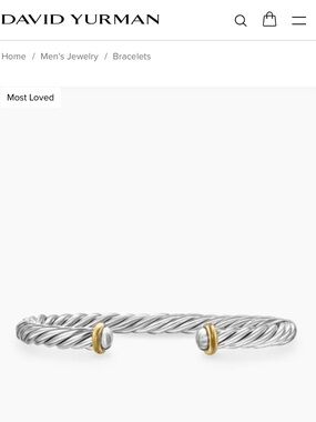 David Yurman Cable Cuff Bracelet Sterling Silver with 14K Yellow Gold, 6mm